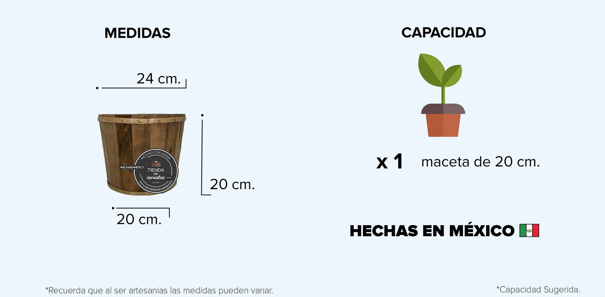 Bote Cactus Mediano Medidas x Tienda de Canastas