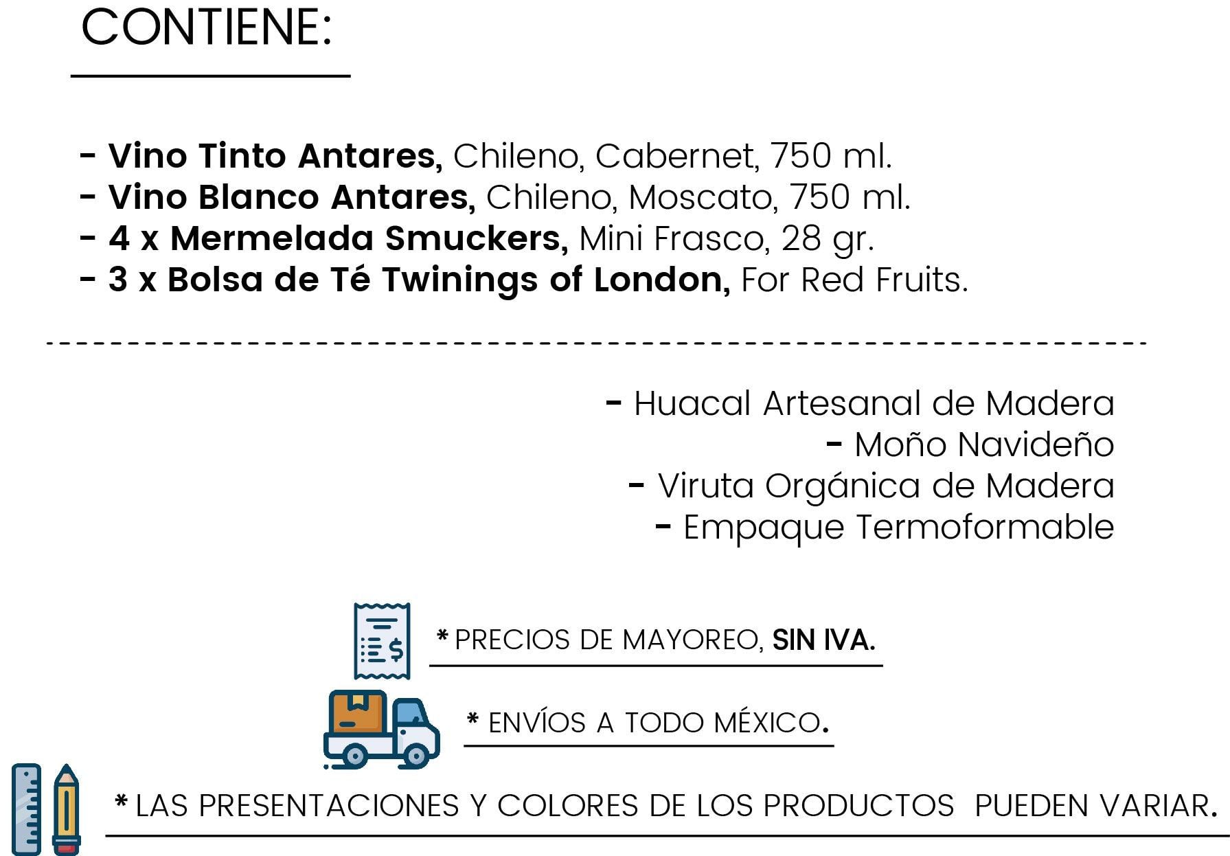 Contenido Huacal Tinto & Blanco by Tienda de Canastas