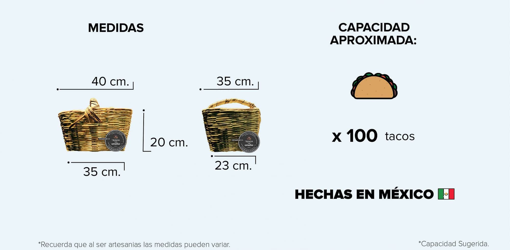 Canasta de Carrizo Para 100 Tacos Medidas x Tienda de Canastas